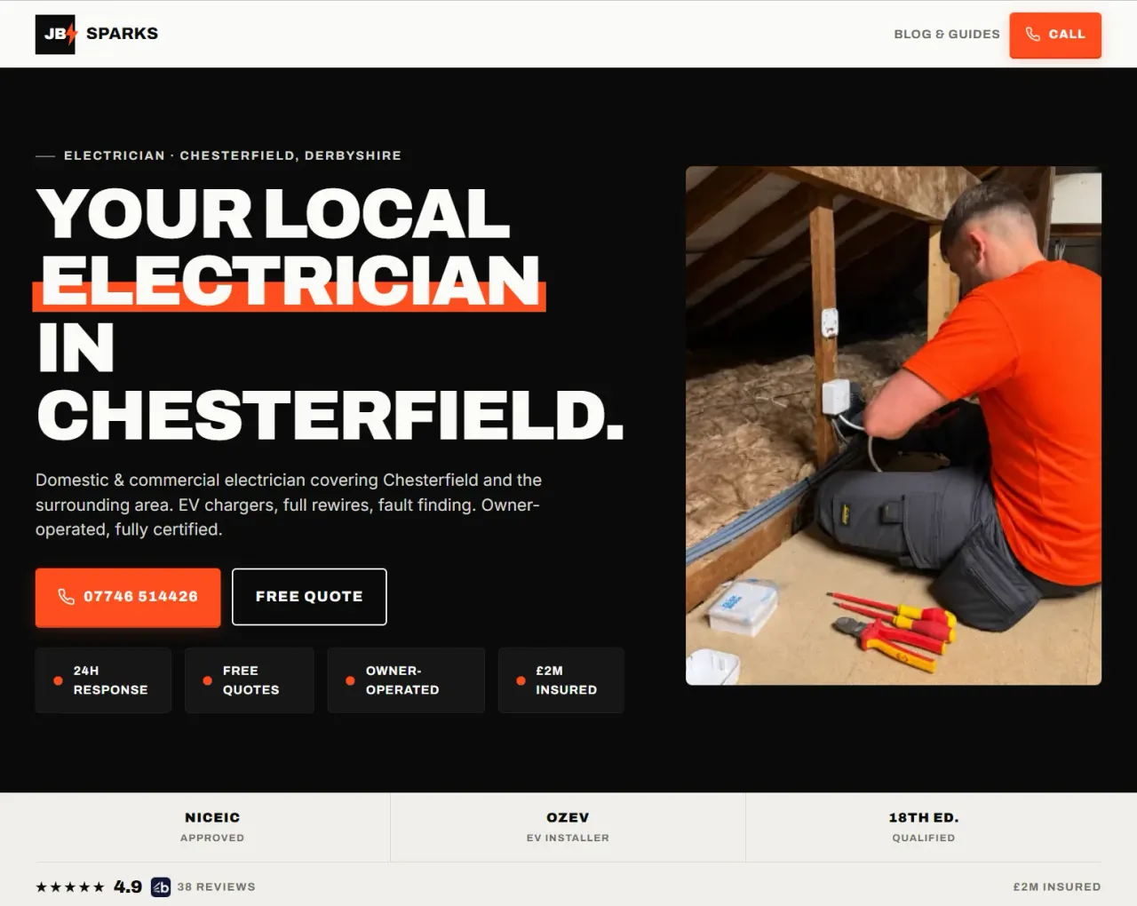 JBsparks.co.uk - homepage screenshot